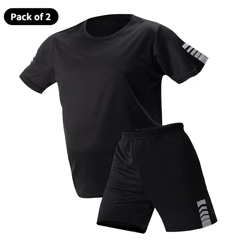 2 Pack European and American Size MEN'S Short-sleeved Shorts Suit MEN'S Casual T-shirt Suit Joker Running Fitness Two-piece Suit