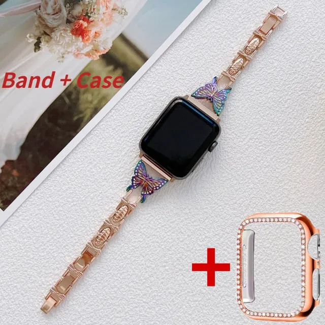 Bling Band fit Apple Watch Series 8 7 6 Women Diamond Butterfly Strap