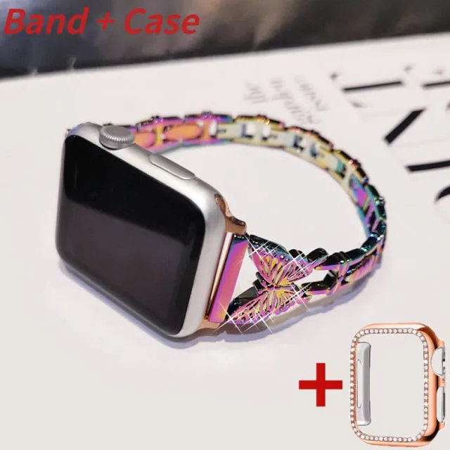 Bling Band fit Apple Watch Series 8 7 6 Women Diamond Butterfly Strap