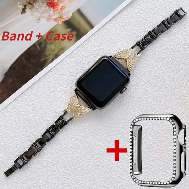 Bling Band fit Apple Watch Series 8 7 6 Women Diamond Butterfly Strap