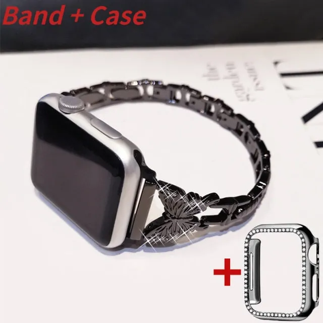 Bling Band fit Apple Watch Series 8 7 6 Women Diamond Butterfly Strap