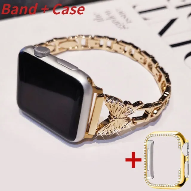 Bling Band fit Apple Watch Series 8 7 6 Women Diamond Butterfly Strap