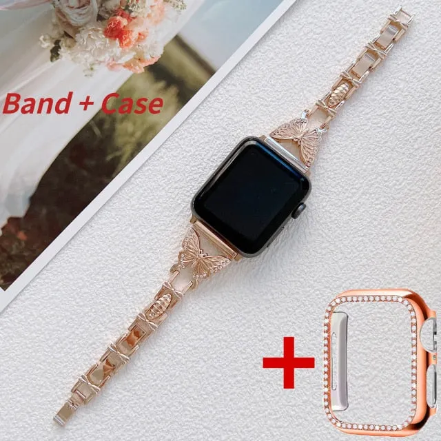 Bling Band fit Apple Watch Series 8 7 6 Women Diamond Butterfly Strap