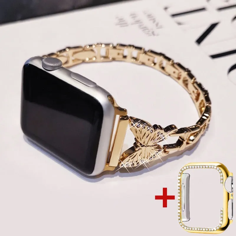 Bling Band fit Apple Watch Series 8 7 6 Women Diamond Butterfly Strap