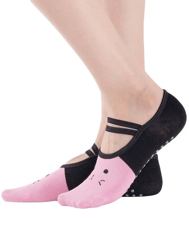 Cartoon Cat Print Anti-Slip Yoga Pilates Socks for Women - SF0326