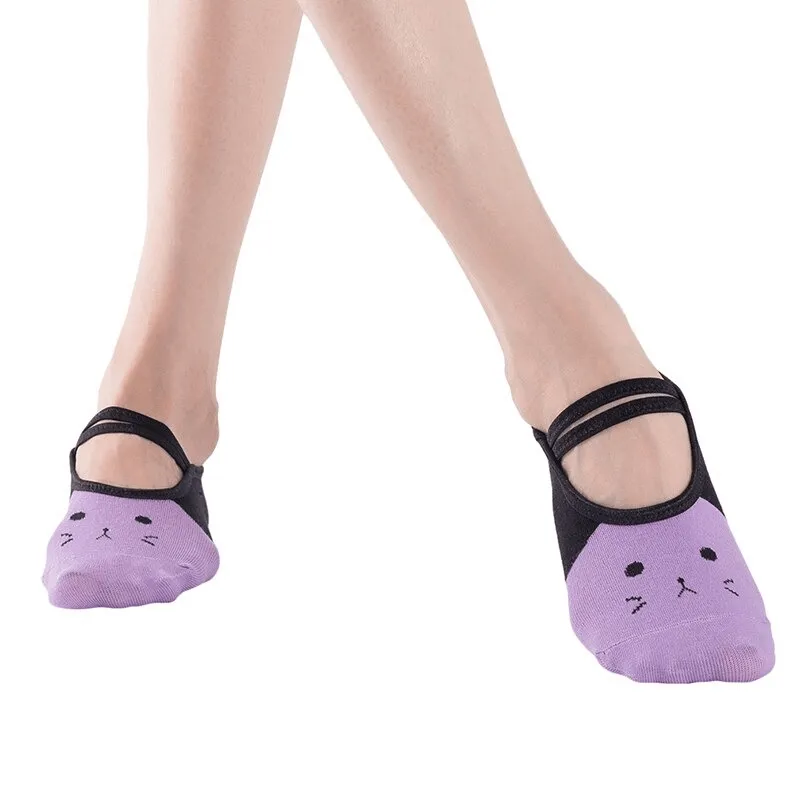 Cartoon Cat Print Anti-Slip Yoga Pilates Socks for Women - SF0326