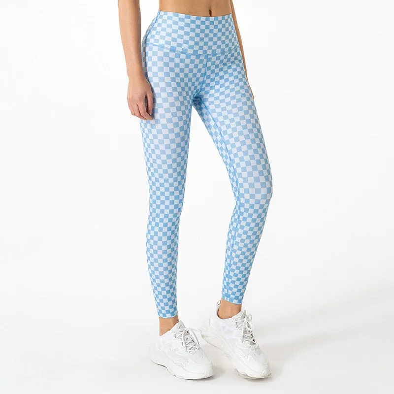 Checkerboard sports leggings women fitness pants high waist tight running quick-drying skin-friendly butt-lifting yoga pant