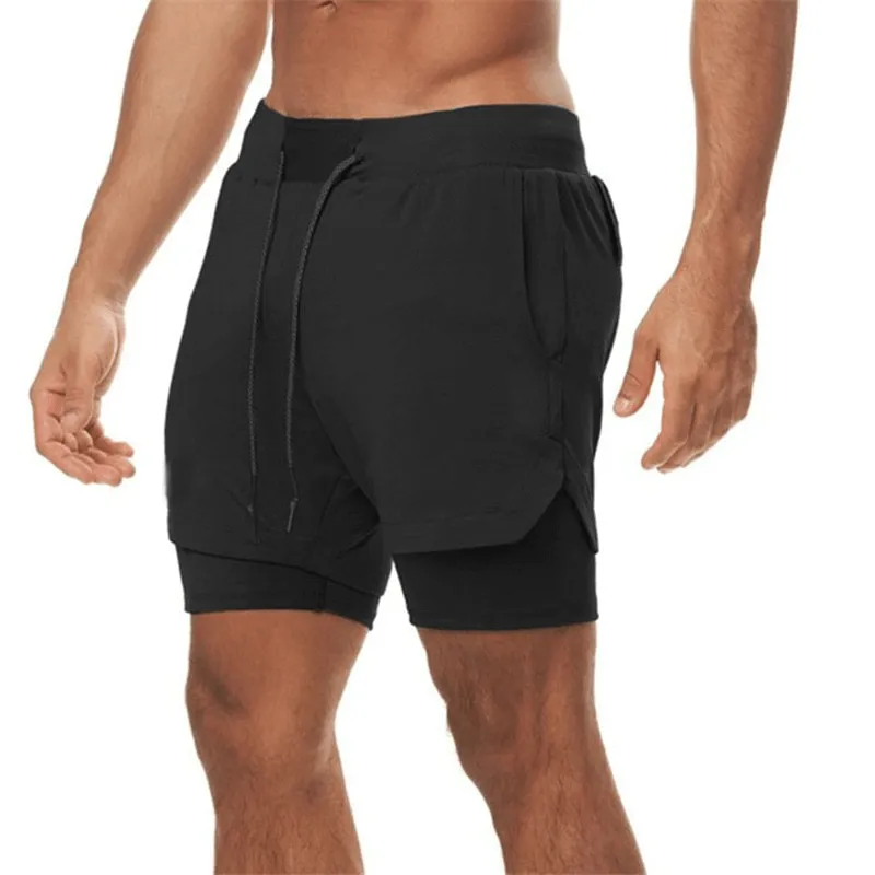 Elastic Fitness Running Double Shorts with Phone Pocket - SF0938