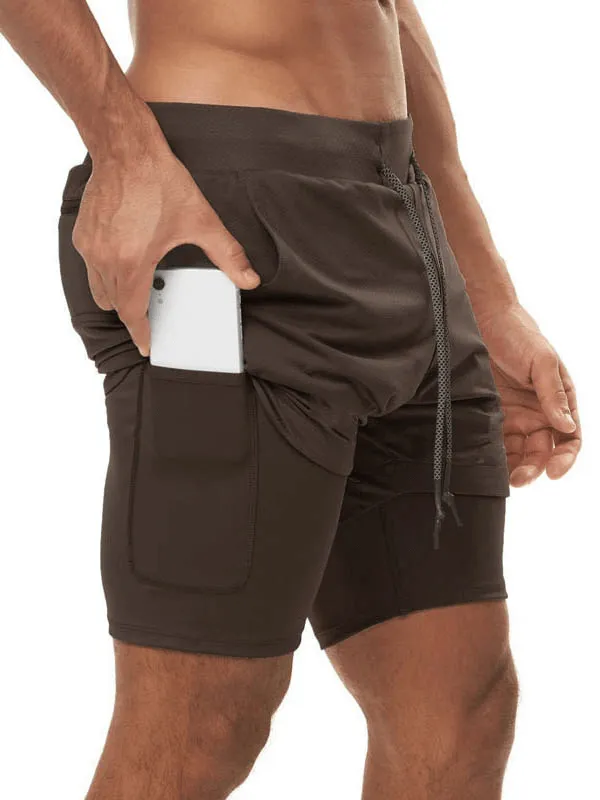 Elastic Fitness Running Double Shorts with Phone Pocket - SF0938