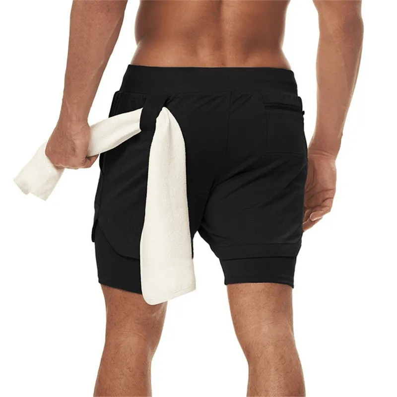 Elastic Fitness Running Double Shorts with Phone Pocket - SF0938