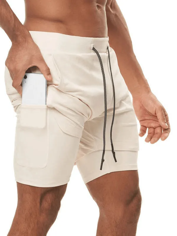 Elastic Fitness Running Double Shorts with Phone Pocket - SF0938