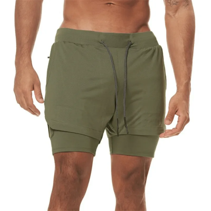 Elastic Fitness Running Double Shorts with Phone Pocket - SF0938