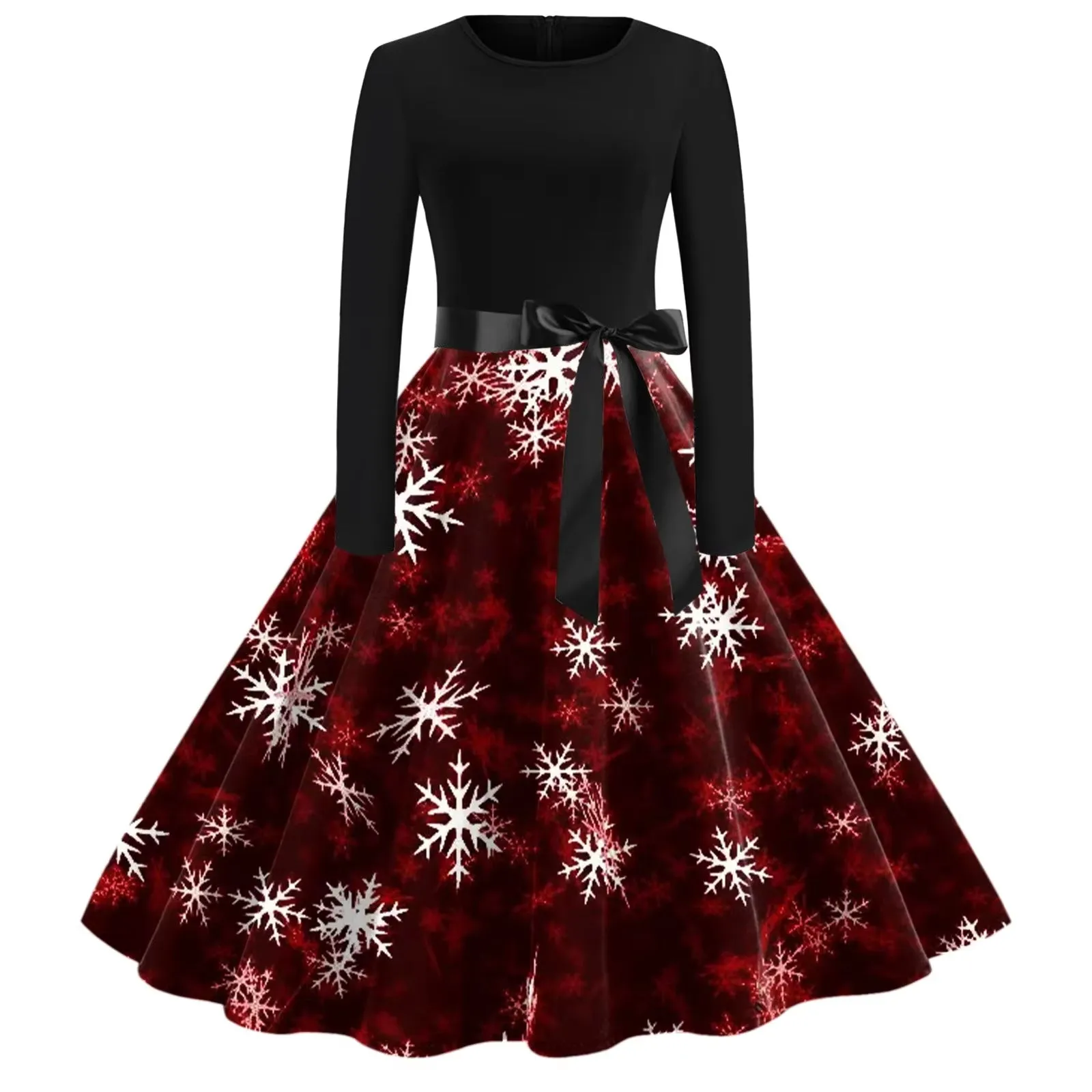 Elegant Dress for Women Christmas Printed Fall Holiday Xmas Long Sleeve Tree Dresses Women Party Slim Fit Casual Dress Vestidos