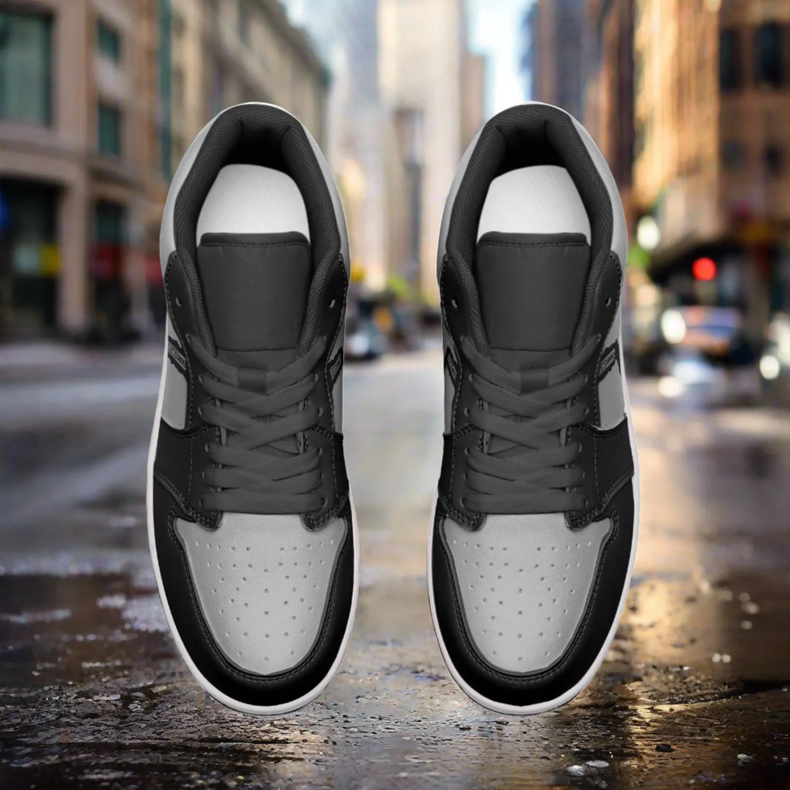 Freaky Shoes® Black & Grey Unisex Low Top Leather Sneakers