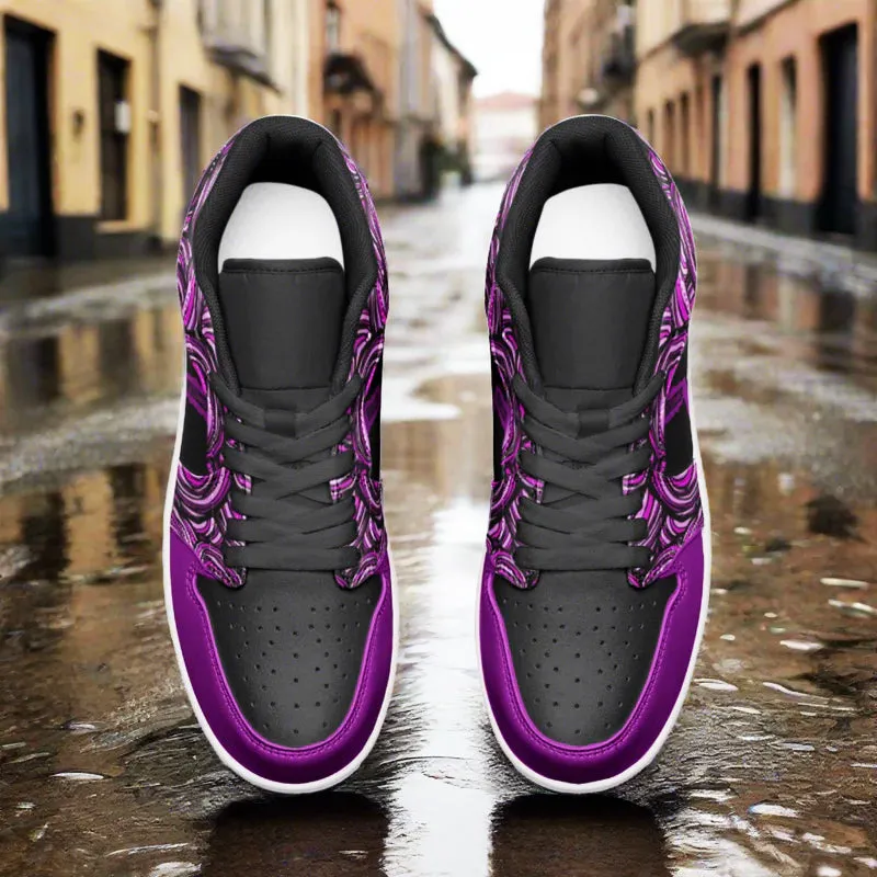 Freaky Shoes® Black & Purple Unisex Low Top Leather Sneakers