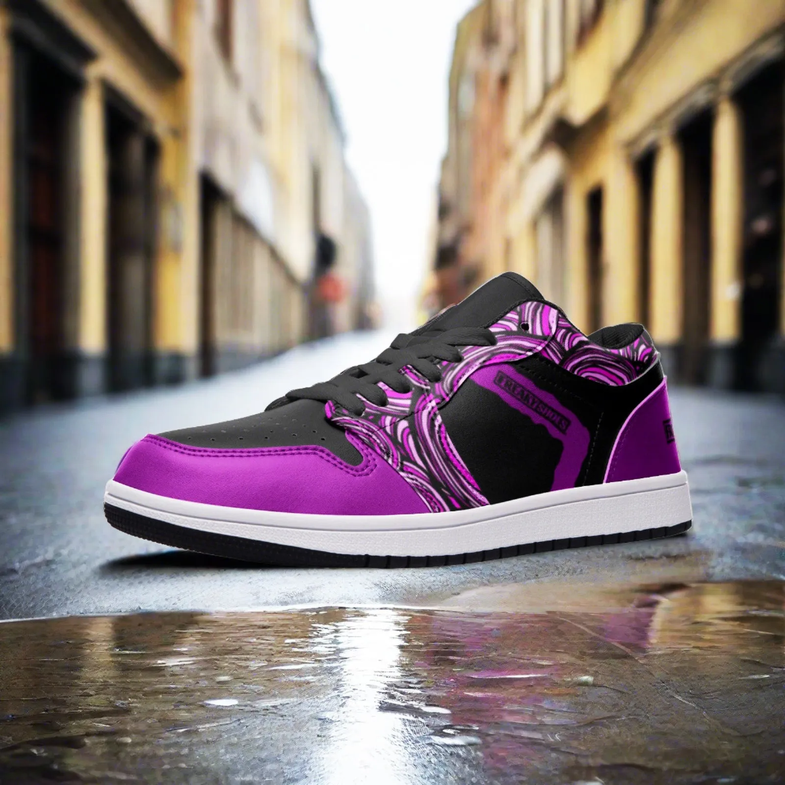 Freaky Shoes® Black & Purple Unisex Low Top Leather Sneakers