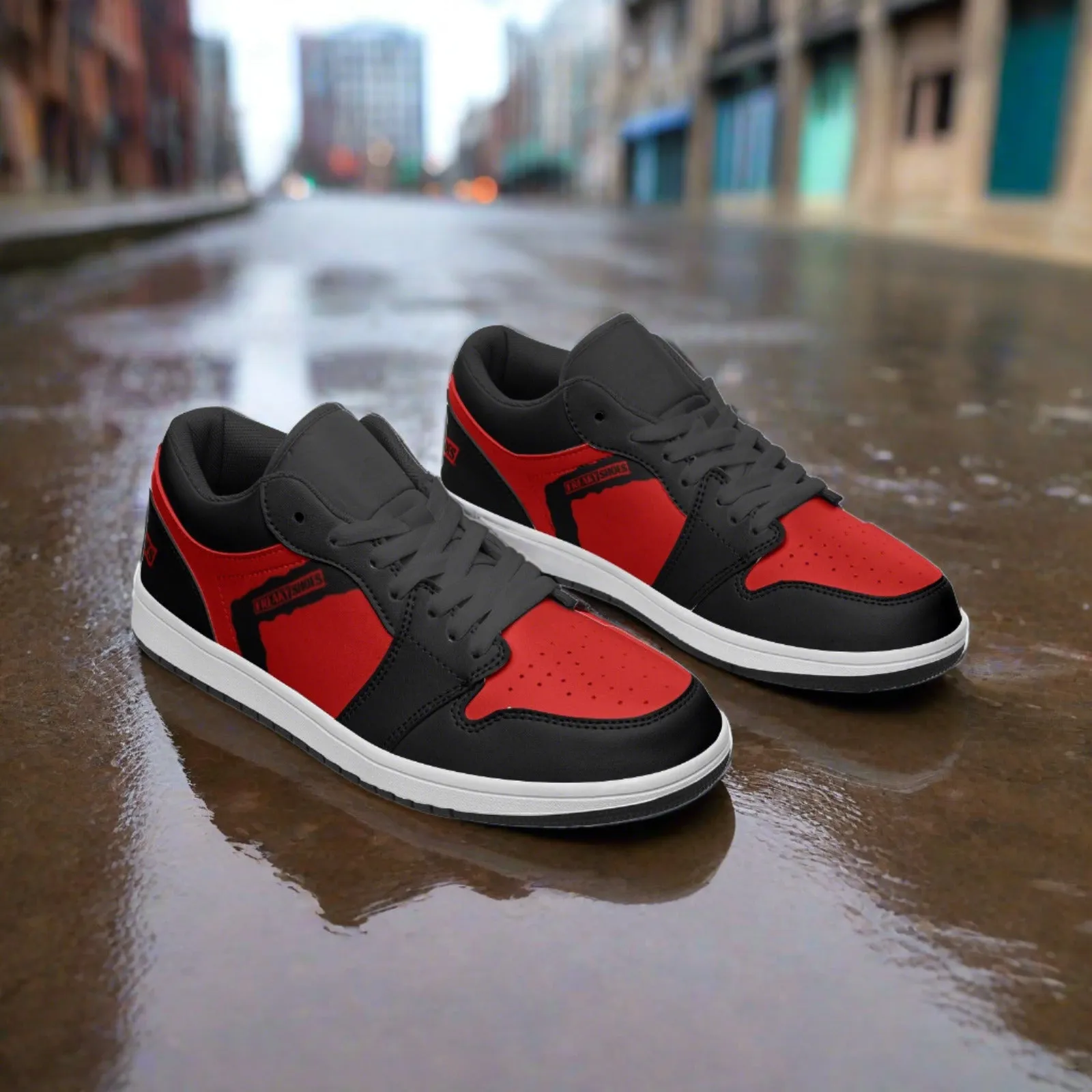 Freaky Shoes® Red & Black Unisex Low Top Leather Sneakers