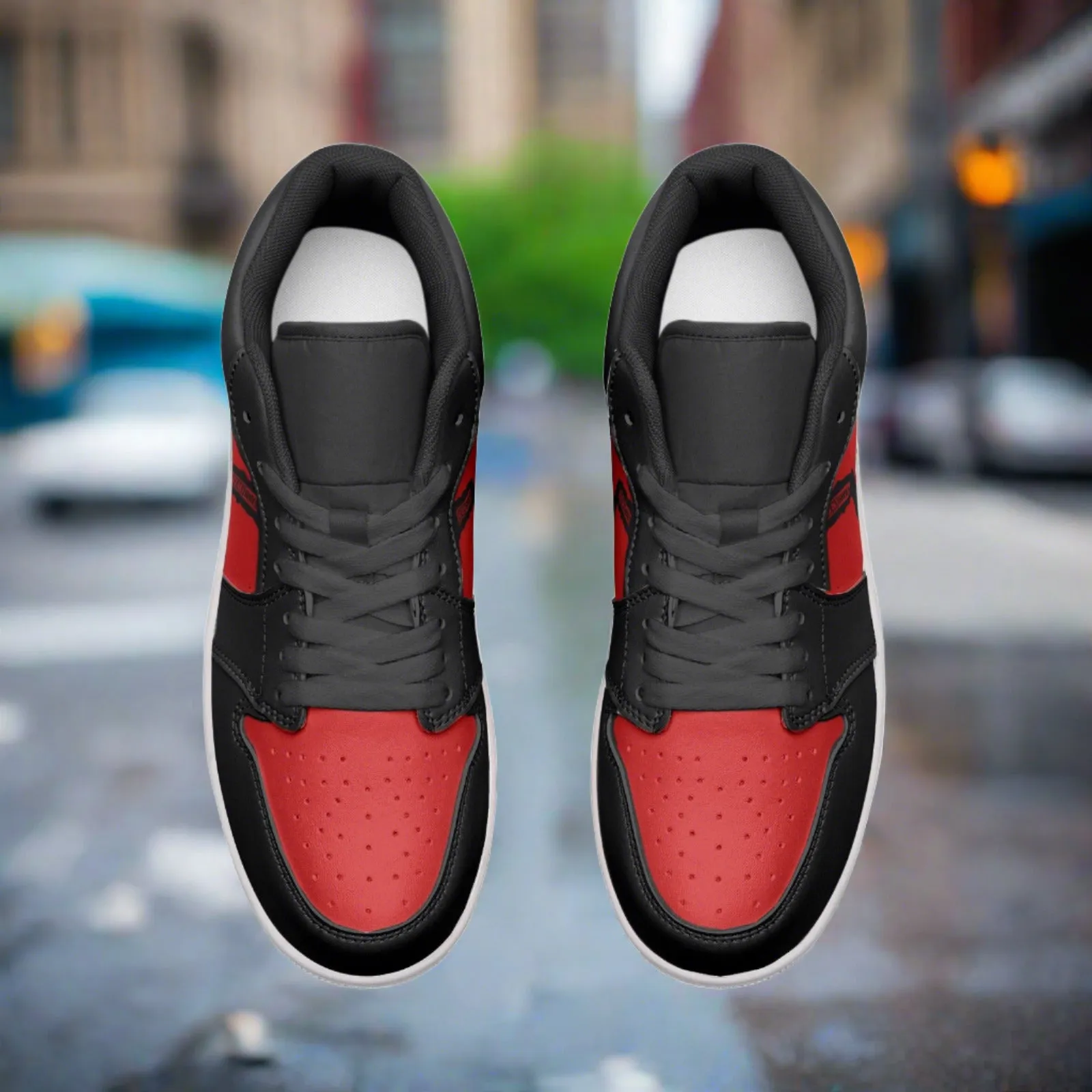 Freaky Shoes® Red & Black Unisex Low Top Leather Sneakers