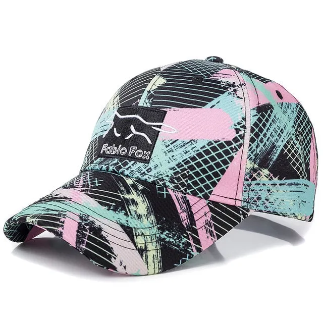 Geometric Tie Dye Cotton Fabio Fox Patch Baseball Adjustable Snapback Cap