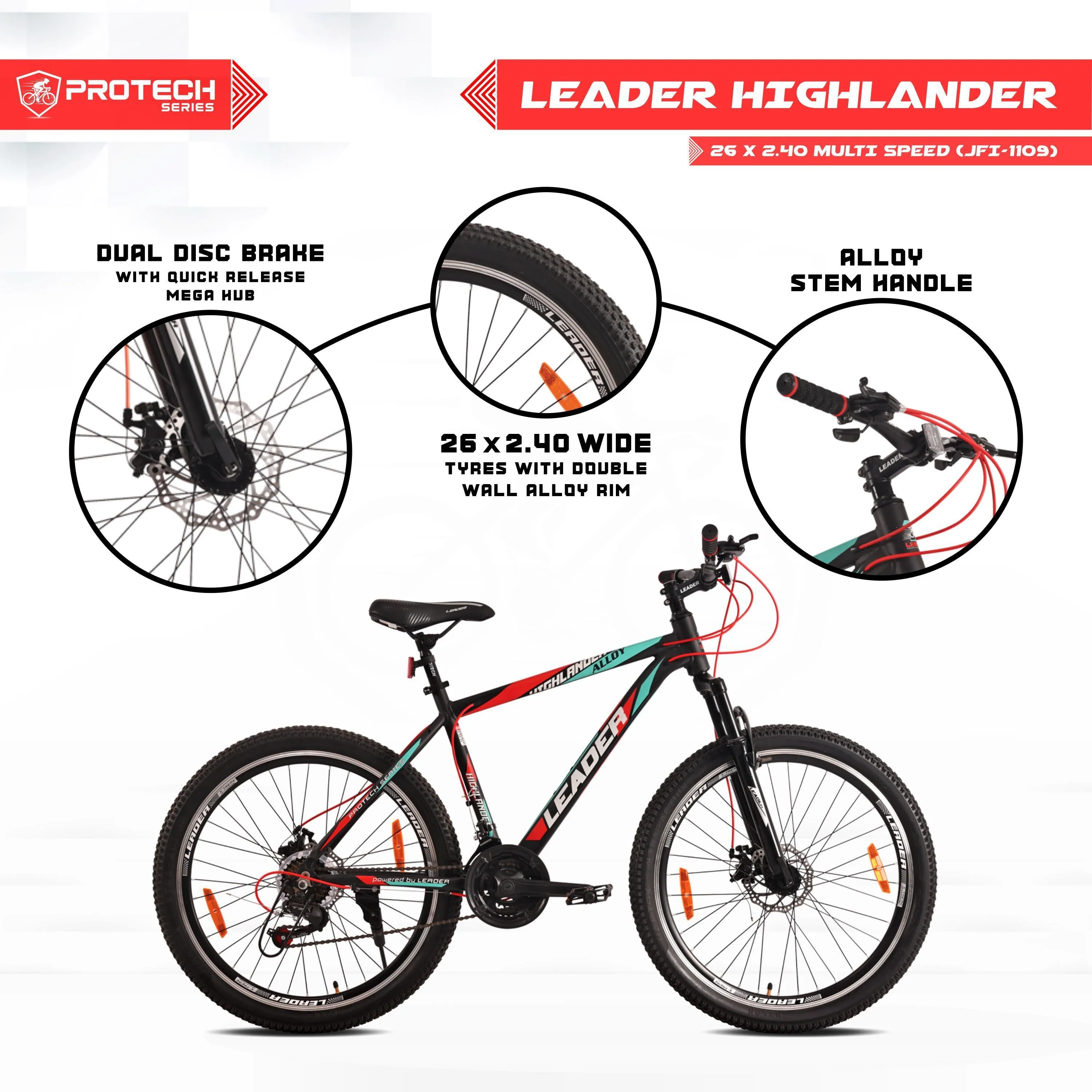 Highlander 26t 21-speed Alloy Mtb Cycle With Dual Disc Brake And Front Suspension 26 T Hybrid Cycle/city Bike (21 Gear | Black)