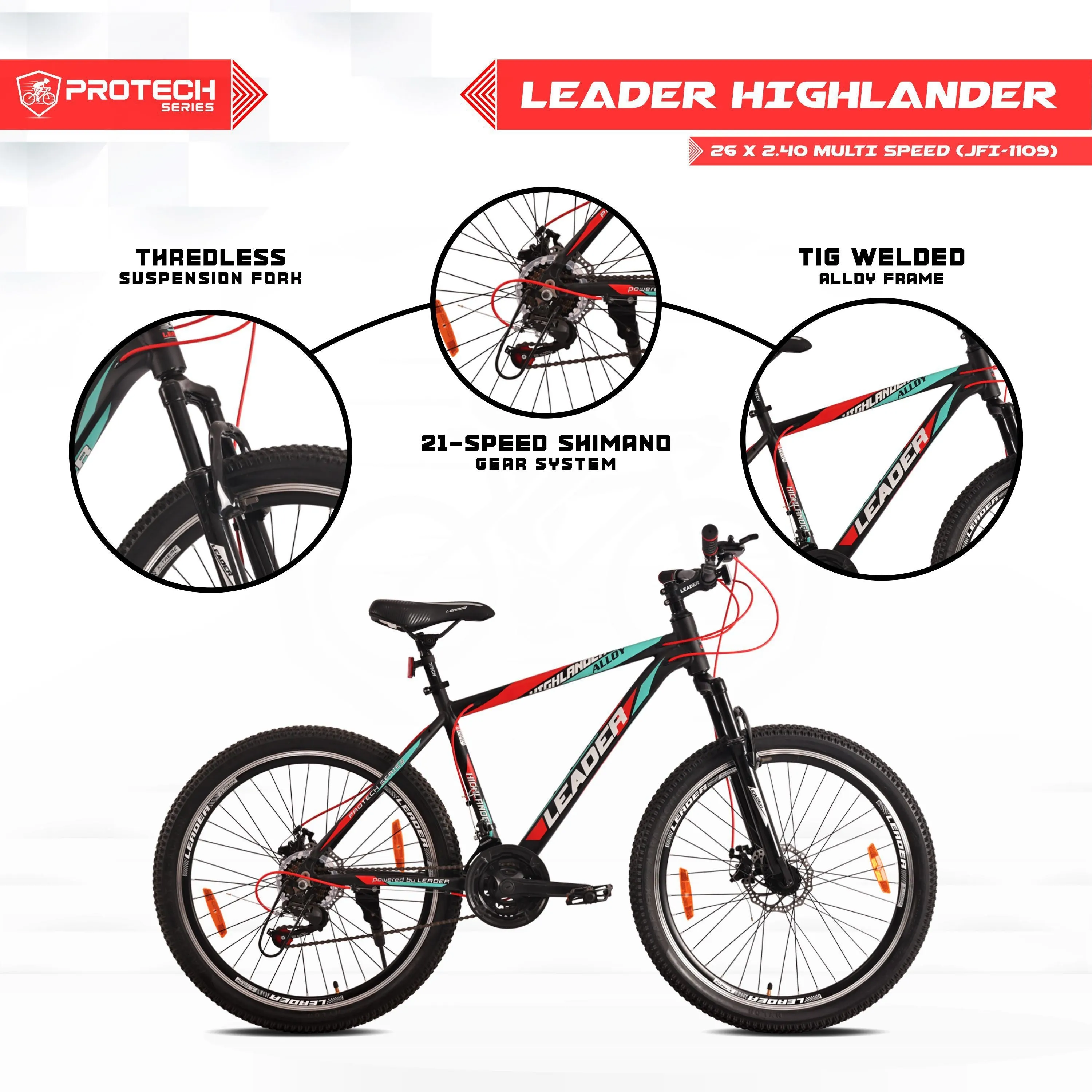 Highlander 26t 21-speed Alloy Mtb Cycle With Dual Disc Brake And Front Suspension 26 T Hybrid Cycle/city Bike (21 Gear | Black)