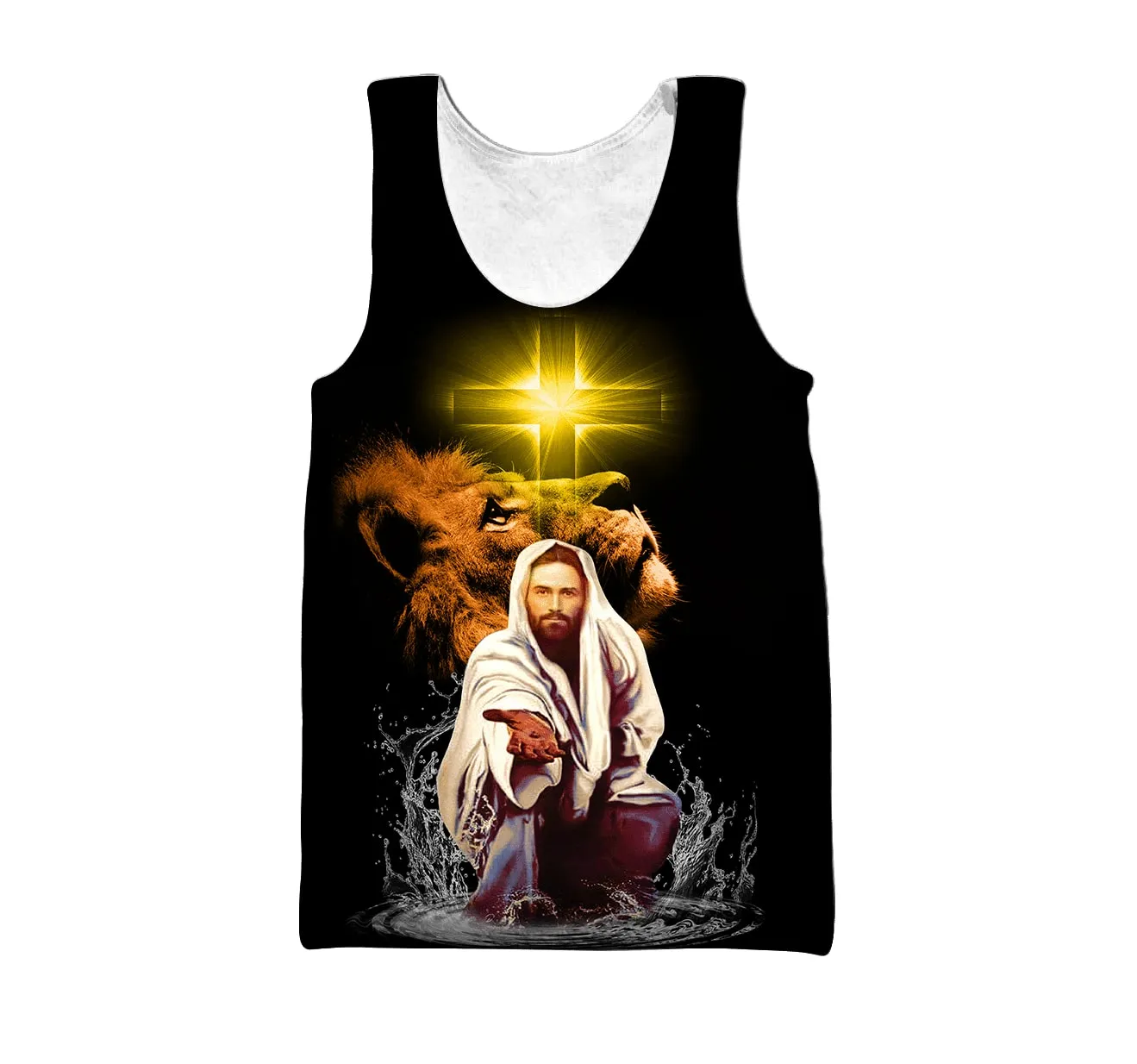 Jesus Lion Black And Yeallow Color Jesus Unisex Tank Top - Christian Tank Top For Men