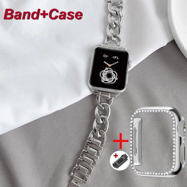 Luxury Women Strap For Apple Watch Series 8 7 6 5 Metal Lady Link Band