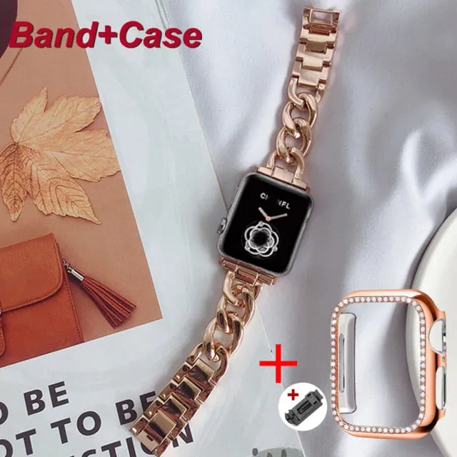 Luxury Women Strap For Apple Watch Series 8 7 6 5 Metal Lady Link Band