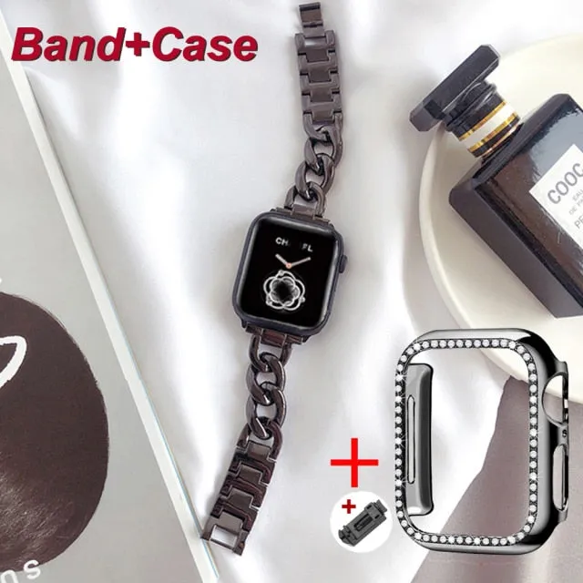 Luxury Women Strap For Apple Watch Series 8 7 6 5 Metal Lady Link Band