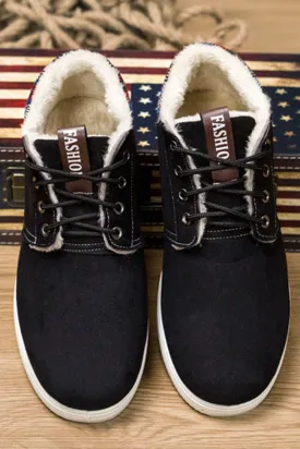 Men Awesome Solid Colored Round Head Furr Inner Collar Flat Rubber Soled Casual Winter Boots - MSC50107