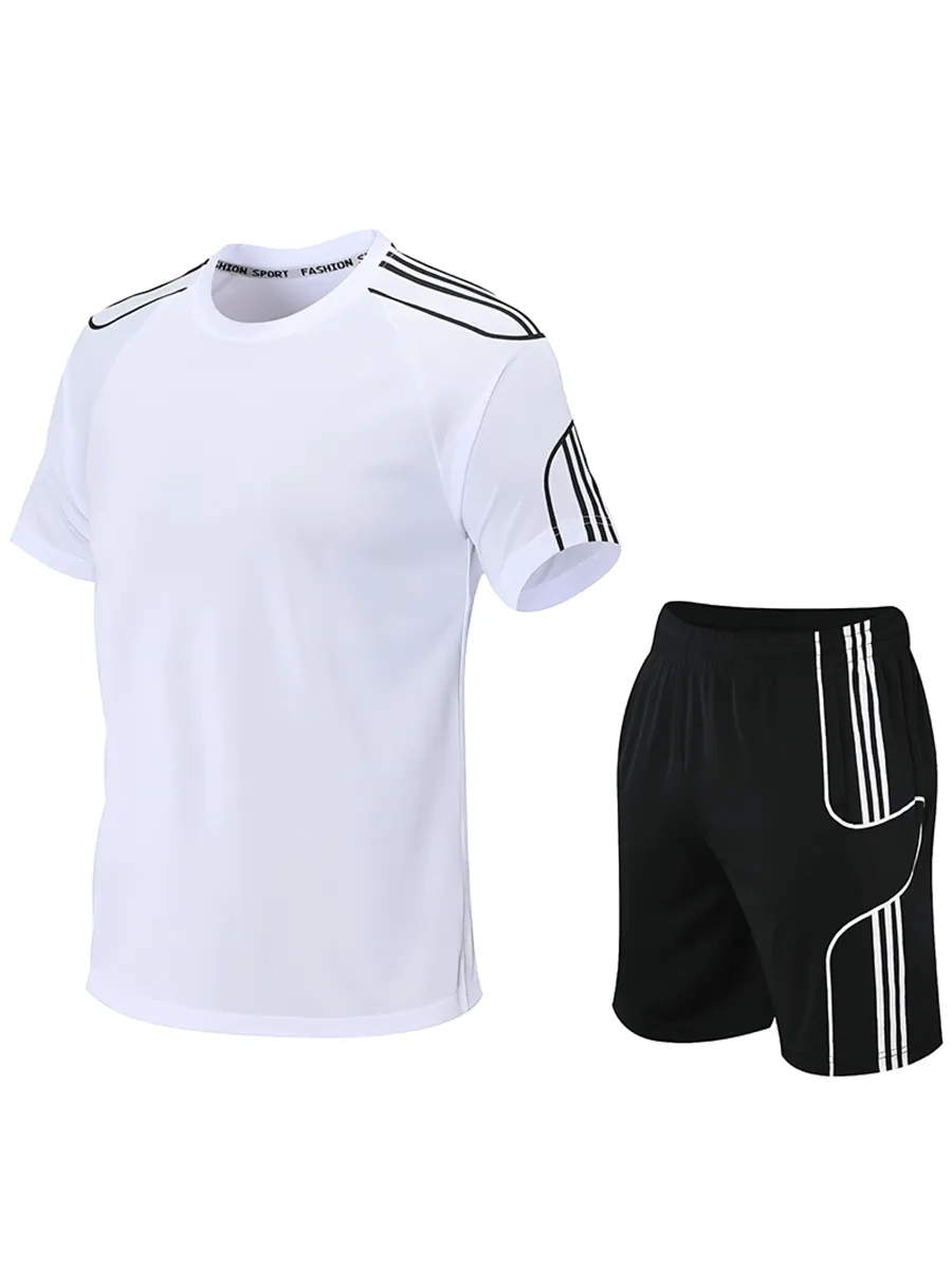 Men's Athletic Stripe T-Shirt and Shorts Set - SF2030