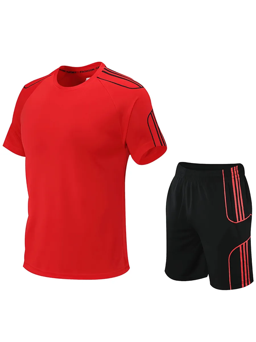 Men's Athletic Stripe T-Shirt and Shorts Set - SF2030