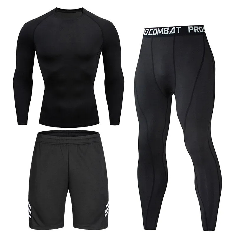 Men's Running Set Gym Long Sleeve T-shirt Pants Rashguard Tight Sport Set Men Compression Shirts Fitness Bodybuilding Clothing