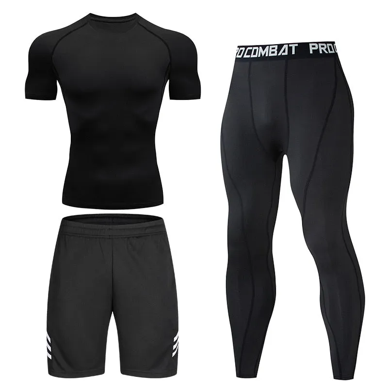 Men's Running Set Gym Long Sleeve T-shirt Pants Rashguard Tight Sport Set Men Compression Shirts Fitness Bodybuilding Clothing