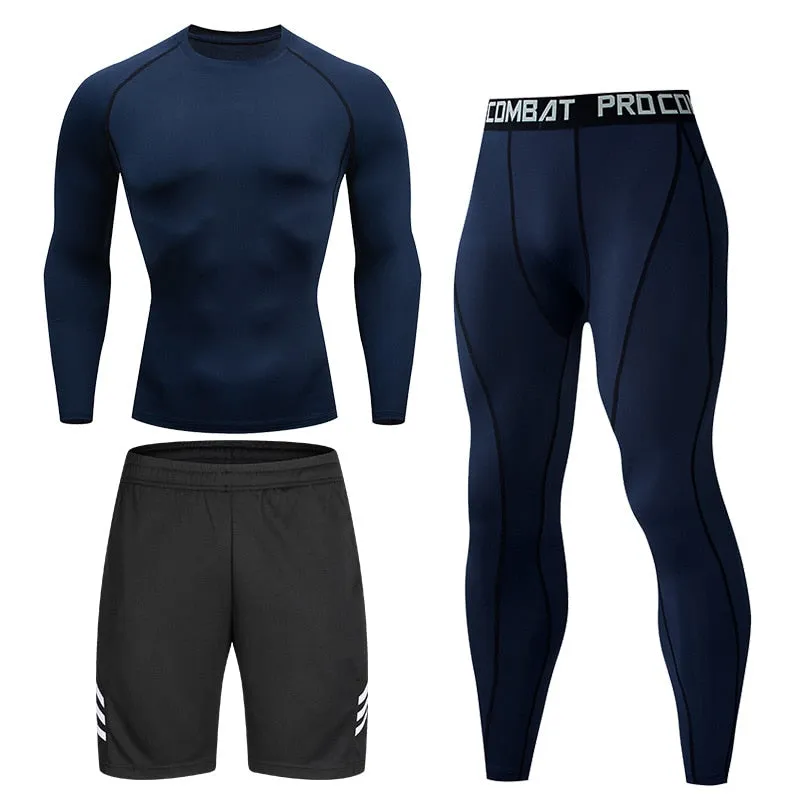 Men's Running Set Gym Long Sleeve T-shirt Pants Rashguard Tight Sport Set Men Compression Shirts Fitness Bodybuilding Clothing