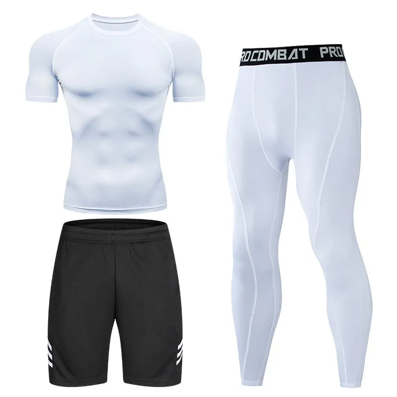 Men's Running Set Gym Long Sleeve T-shirt Pants Rashguard Tight Sport Set Men Compression Shirts Fitness Bodybuilding Clothing