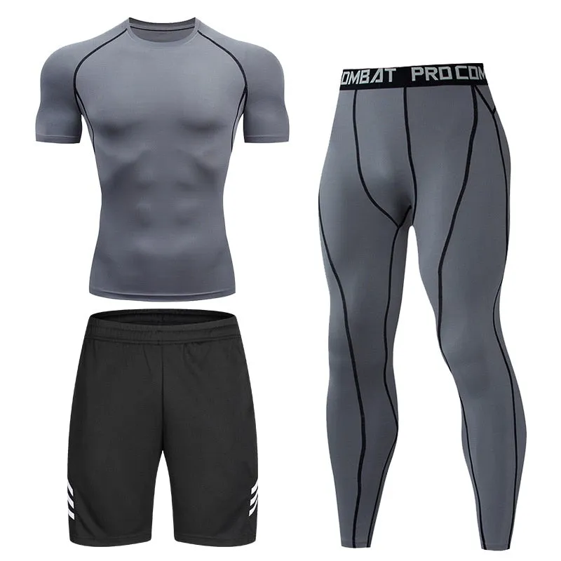 Men's Running Set Gym Long Sleeve T-shirt Pants Rashguard Tight Sport Set Men Compression Shirts Fitness Bodybuilding Clothing