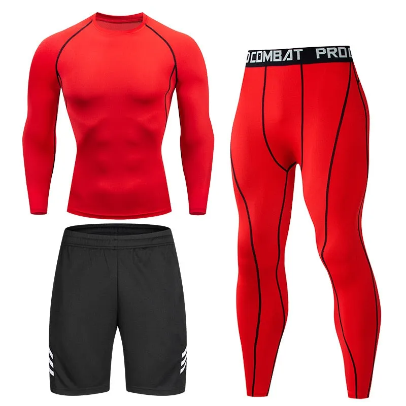 Men's Running Set Gym Long Sleeve T-shirt Pants Rashguard Tight Sport Set Men Compression Shirts Fitness Bodybuilding Clothing