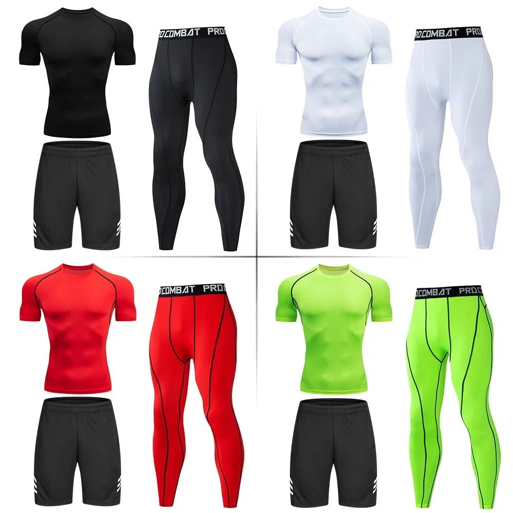 Men's Running Set Gym Long Sleeve T-shirt Pants Rashguard Tight Sport Set Men Compression Shirts Fitness Bodybuilding Clothing