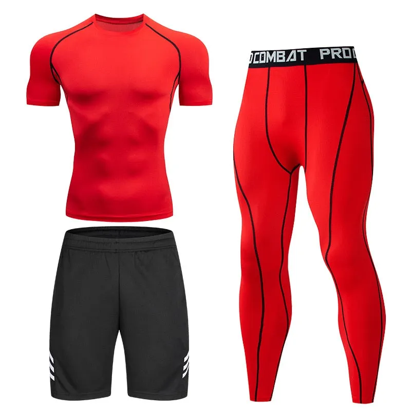 Men's Running Set Gym Long Sleeve T-shirt Pants Rashguard Tight Sport Set Men Compression Shirts Fitness Bodybuilding Clothing