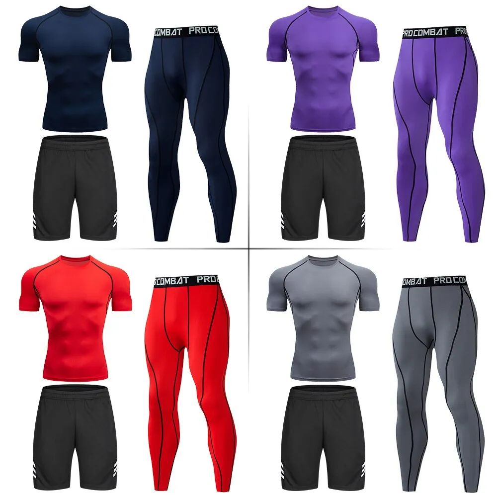 Men's Running Set Gym Long Sleeve T-shirt Pants Rashguard Tight Sport Set Men Compression Shirts Fitness Bodybuilding Clothing