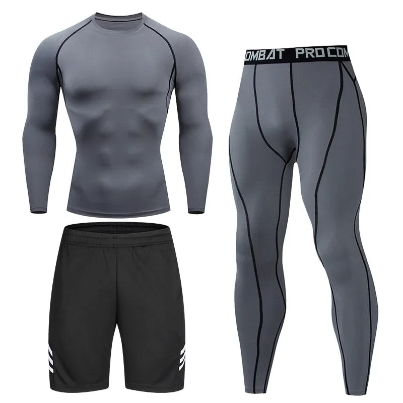 Men's Running Set Gym Long Sleeve T-shirt Pants Rashguard Tight Sport Set Men Compression Shirts Fitness Bodybuilding Clothing