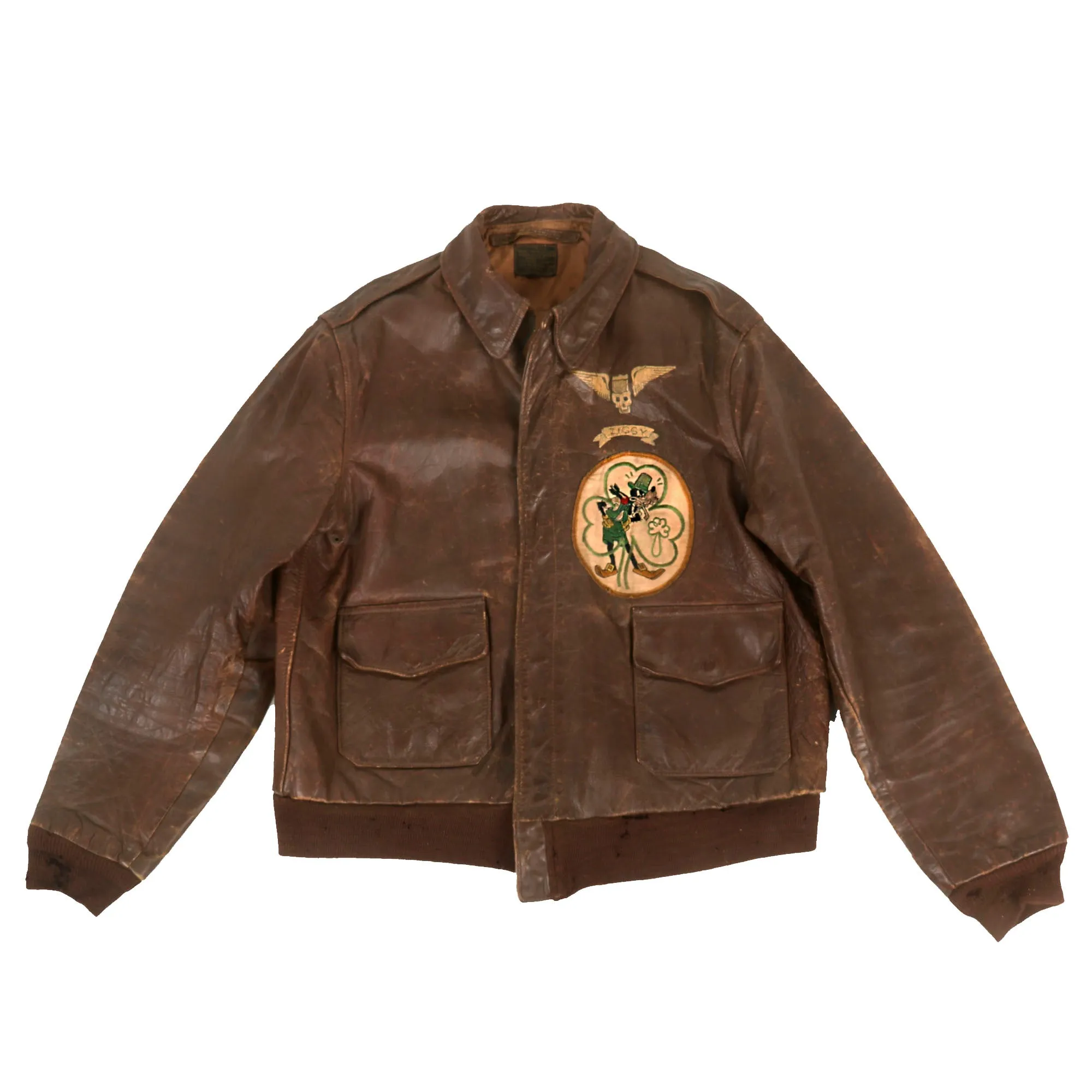 Original U.S. WWII B-17 Pilot Grouping to “The Mad Pollack” Al Petska with Painted A2 Flight Jacket with Disney Patch & Crew Written on Liner - “Contrary Mary” 602nd Bomb Squadron, 398th Bomb Group