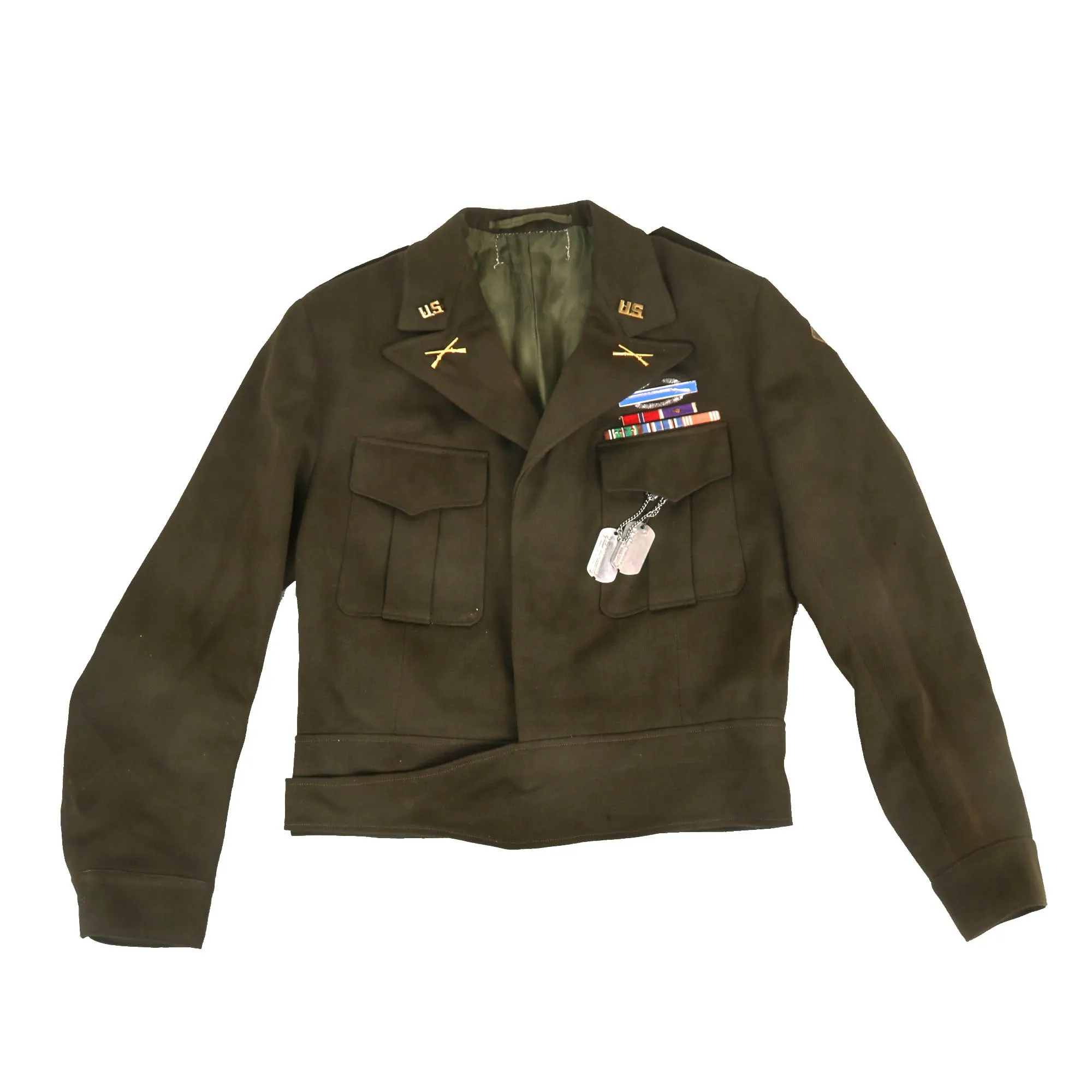 Original U.S. WWII Battle of the Bulge Bronze Star Recipient Uniform & Captured Signed German Flag Grouping - Interview Published Online - Lt. Samuel A. Saldutti, 328th Infantry, 26th Yankee Infantry Division