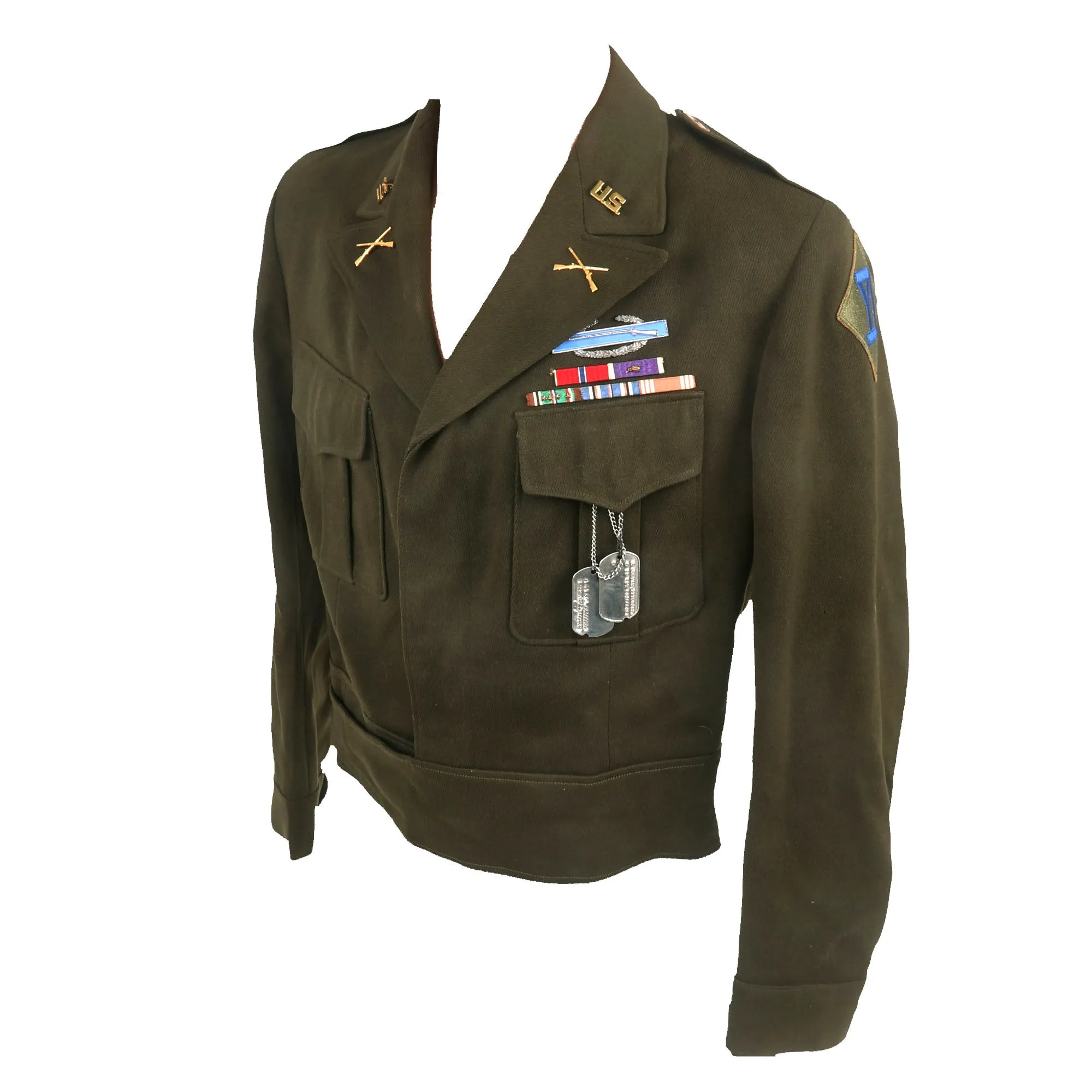 Original U.S. WWII Battle of the Bulge Bronze Star Recipient Uniform & Captured Signed German Flag Grouping - Interview Published Online - Lt. Samuel A. Saldutti, 328th Infantry, 26th Yankee Infantry Division