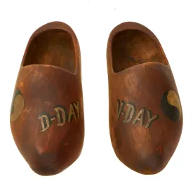 Original U.S. WWII Bring Back French Sabot Wooden Clogs 29th Infantry Division Marked “D-Day” and “V-Day”