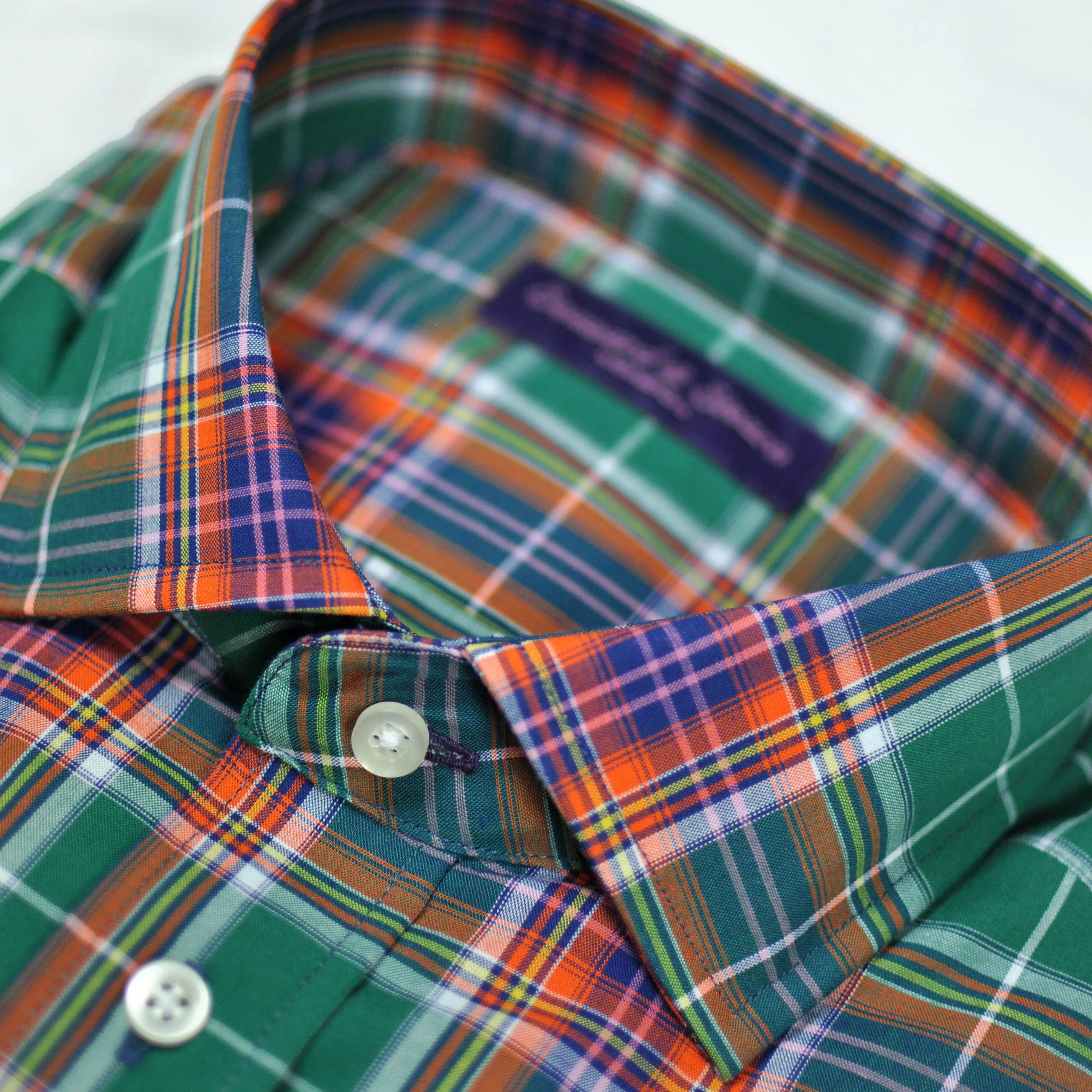 Plaid Spread Collar Sports Shirt in Green & Orange