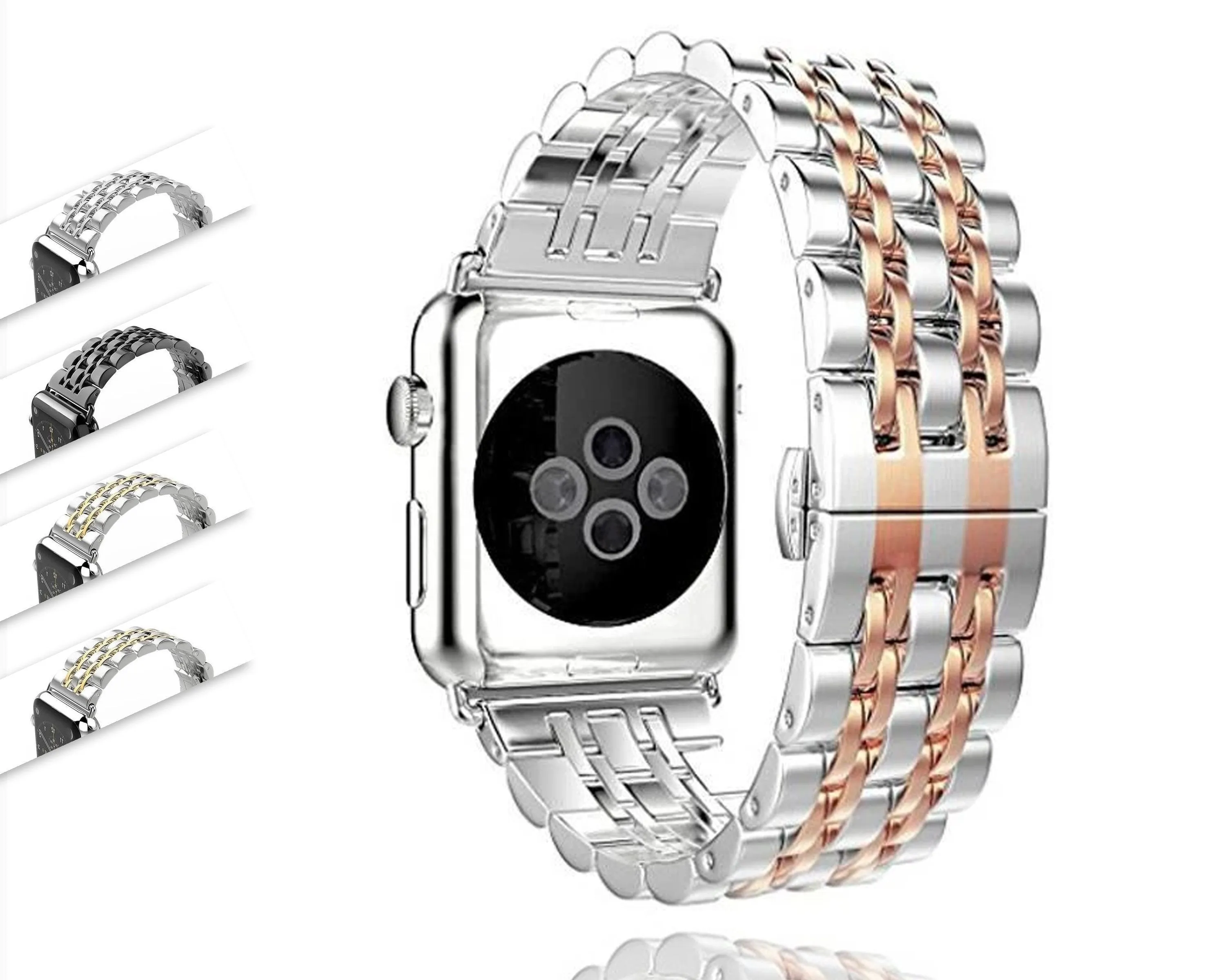 Pure Silver Luxury Two Tone Links Stainless Steel Apple Watch