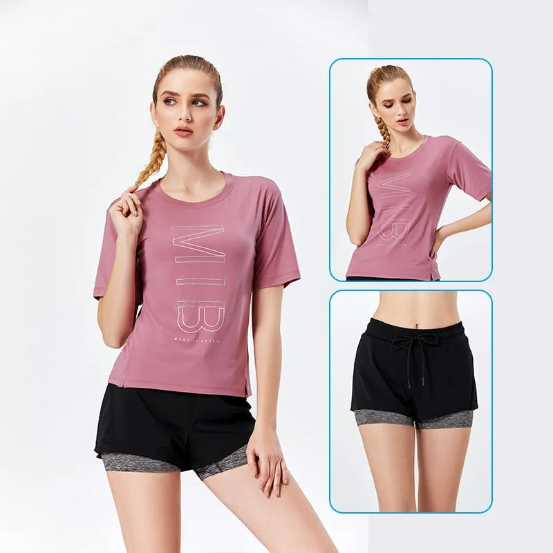 Quick Dry Sports Wear Women Yoga 2 Piece Set Fitness Sports Pants Outdoor Running Top T-shirt Lose Weight Gym Clothes Suits