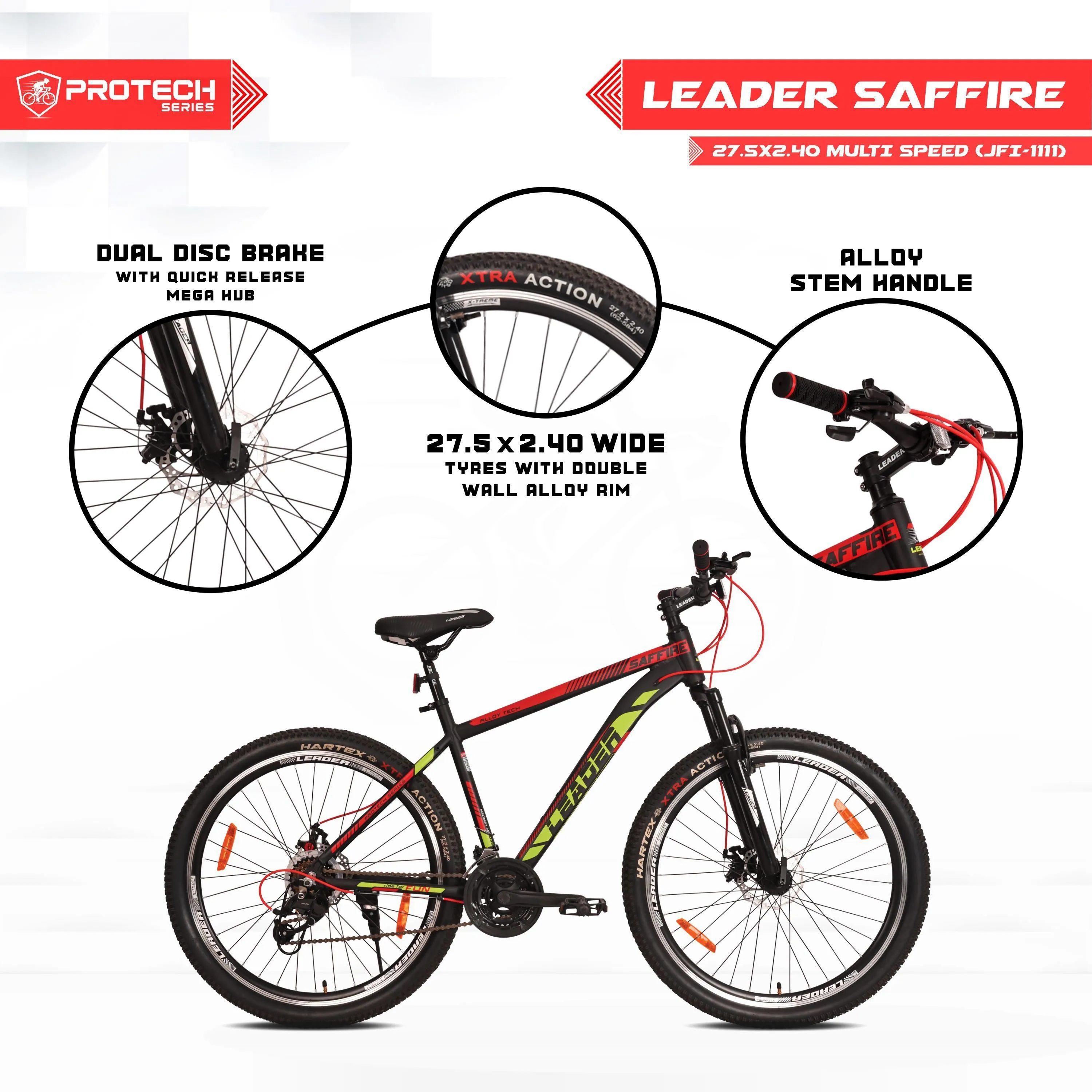 Saffire 27.5t 21-speed Alloy MTB Cycle With Dual Disc Brake And Front Suspension 27.5 T (21 Gear | Black)